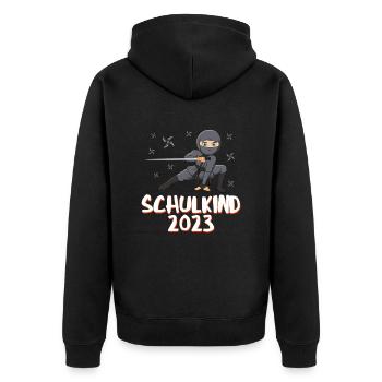 Schulkind 2023 Ninja - Unisex Premium Bio Zip Hoodie - Schwarz - Hinten - Nico (187cm)