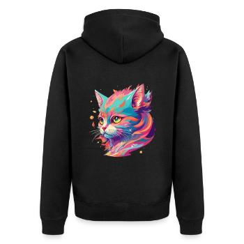 Cartoon Katze Niedliches Geschenk mit Katzenliebe - Unisex Premium Bio Zip Hoodie - Schwarz - Hinten - Nico (187cm)