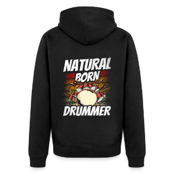 A born drummer, drummer, drummer, drum kit - Unisex Premium Organic Zip Hoodie - black - Back - Nico (187cm)