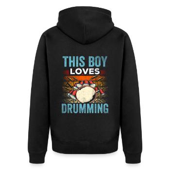 Dieser Junge Liebt Das Trommeln Drum Schlagzeug - Unisex Premium Bio Zip Hoodie - Schwarz - Hinten - Nico (187cm)
