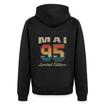 Geburtstag: Mai 1995 - Limited Edition Retro - Unisex Premium Bio Zip Hoodie - Schwarz - Hinten - Nico (187cm)