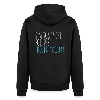 Ich bin nur wegen des gefrorenen Joghurts hier - Unisex Premium Bio Zip Hoodie - Schwarz - Hinten - Nico (187cm)