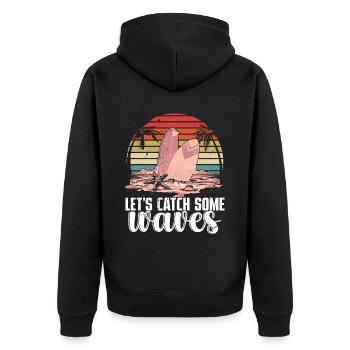 Surfer Retro Surfing Hawaii Shaka Surf Instructor - Unisex Premium Organic Zip Hoodie - black - Back - Nico (187cm)