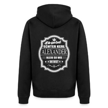 Absolut Echter Kerl Alexander Bleib So Wie Du Bist - Unisex Premium Bio Zip Hoodie - Schwarz - Hinten - Nico (187cm)