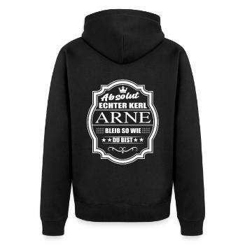 Absolut Echter Kerl Arne Bleib So Wie Du Bist - Unisex Premium Bio Zip Hoodie - Schwarz - Hinten - Nico (187cm)
