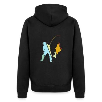 Fishing Retro - Unisex Premium Organic Zip Hoodie - black - Back - Nico (187cm)