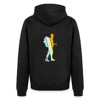 Wandern Retro - Unisex Premium Bio Zip Hoodie - Schwarz - Hinten - Nico (187cm)