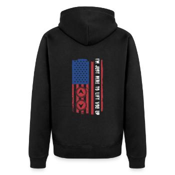 Patriotisches Aufzugsmechanik-design Für - Unisex Premium Bio Zip Hoodie - Schwarz - Hinten - Nico (187cm)