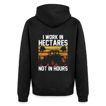 Ich Arbeite In Hektar Nicht In Stunden Bauer - Unisex Premium Bio Zip Hoodie - Schwarz - Hinten - Nico (187cm)