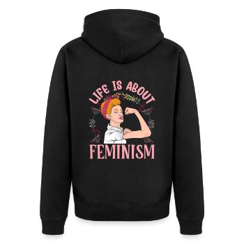 La vie, c’est le féminisme, les femmes féministes - Veste à capuche bio Premium Unisexe - noir - Dos - Nico (187cm)