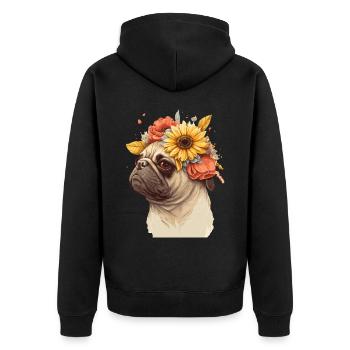 Cute Pug Flower Crown Pet Dog Breed Floral Puppy - Unisex Premium Bio Zip Hoodie - Schwarz - Hinten - Nico (187cm)