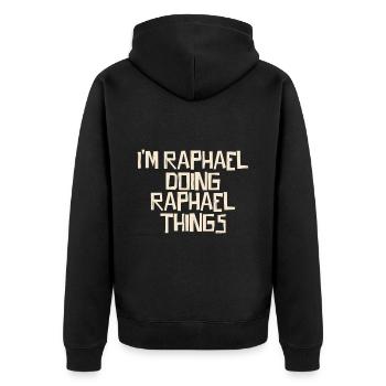 I'm Raphael doing Raphael things - Unisex Premium Bio Zip Hoodie - Schwarz - Hinten - Nico (187cm)