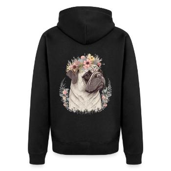 Fleur de carlin mignon Crown Pet Dog Breed Floral Puppy - Veste à capuche bio Premium Unisexe - noir - Dos - Nico (187cm)