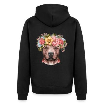 Cute Bull Terrier Flower Crown Pet Dog Breed Flora - Unisex Premium Bio Zip Hoodie - Schwarz - Hinten - Nico (187cm)