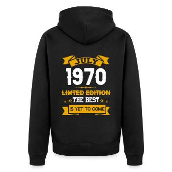 Juli 1970 Geburtstagsgeschenk - Unisex Premium Bio Zip Hoodie - Schwarz - Hinten - Nico (187cm)