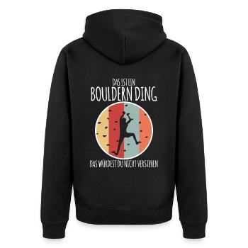 Bouldern Retro Klettern - Unisex Premium Bio Zip Hoodie - Schwarz - Hinten - Nico (187cm)