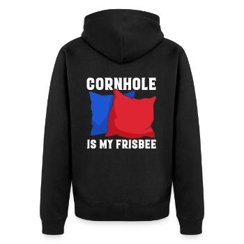 Lustiges Corn Hole - Unisex Premium Bio Zip Hoodie - Schwarz - Hinten - Nico (187cm)