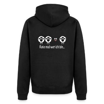 Wer Bin Ich Lustiges Schwarzes Schaf Sarkasmus - Unisex Premium Bio Zip Hoodie - Schwarz - Hinten - Nico (187cm)