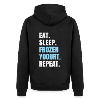 Eat Sleep Frozen Yogurt Repeat - Unisex Premium Bio Zip Hoodie - Schwarz - Hinten - Nico (187cm)