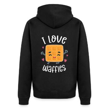 Ich liebe Waffeln - Unisex Premium Bio Zip Hoodie - Schwarz - Hinten - Nico (187cm)