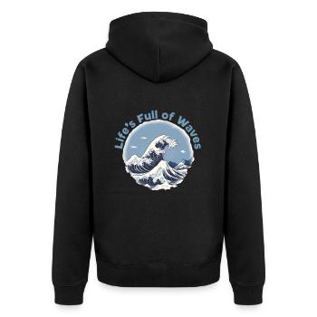 Life is full of waves - Unisex Premium Organic Zip Hoodie - black - Back - Nico (187cm)
