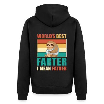 Weltbester furzender Dad - Lustiger Papa Spruch - Unisex Premium Bio Zip Hoodie - Schwarz - Hinten - Nico (187cm)