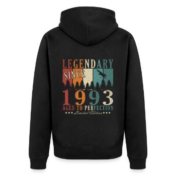 30. Geburtstag Mann Jahrgang 1993 Legende - Unisex Premium Bio Zip Hoodie - Schwarz - Hinten - Nico (187cm)