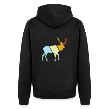 Hirsch Retro - Unisex Premium Organic Zip Hoodie - black - Back - Nico (187cm)