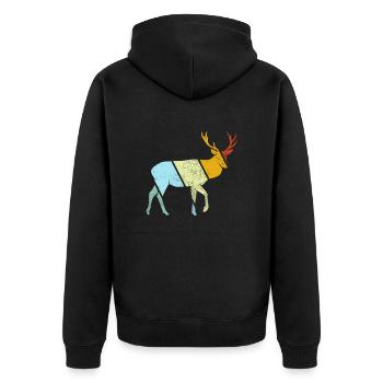 Hirsch Retro - Unisex Premium Organic Zip Hoodie - black - Back - Nico (187cm)