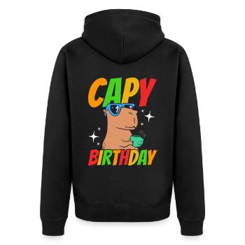Capy Birthday - Unisex Premium Organic Zip Hoodie - black - Back - Nico (187cm)