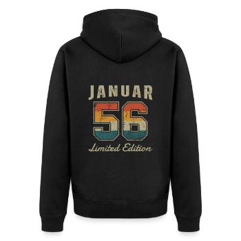 Geburtstag: Januar 1956 - Limited Edition Retro - Unisex Premium Bio Zip Hoodie - Schwarz - Hinten - Nico (187cm)