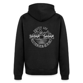 Klettersteig Bergwandern Berge Wandern - Unisex Premium Bio Zip Hoodie - Schwarz - Hinten - Nico (187cm)