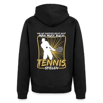 Tennis Tennisspieler Tennisspiel - Unisex Premium Bio Zip Hoodie - Schwarz - Hinten - Nico (187cm)