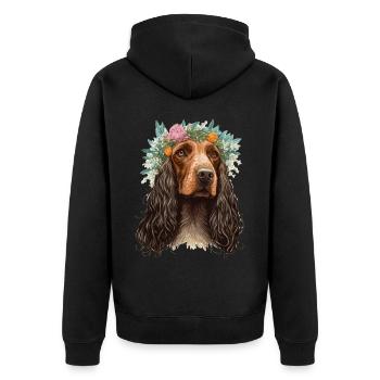 English Cocker Spaniel Flower Crown Dog Breed Flor - Unisex Premium Bio Zip Hoodie - Schwarz - Hinten - Nico (187cm)