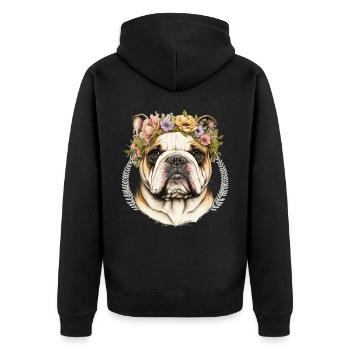 Fleur de bouledogue mignon Couronne Chien Floral Chiot - Veste à capuche bio Premium Unisexe - noir - Dos - Nico (187cm)