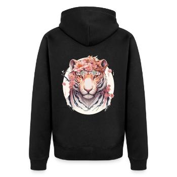 Aquarelle Fleur Tigre Signe Chinois Signe Animalier - Veste à capuche bio Premium Unisexe - noir - Dos - Nico (187cm)