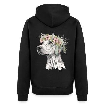 Cute Dalmatian Flower Crown Pet Dog Breed Floral P - Unisex Premium Organic Zip Hoodie - black - Back - Nico (187cm)