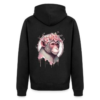 Mignon Aquarelle Fleur Singe Zodiaque Chinois Anima - Veste à capuche bio Premium Unisexe - noir - Dos - Nico (187cm)