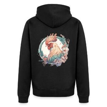 Aquarelle Fleur Poulet Coq Chinois Zodiaque A - Veste à capuche bio Premium Unisexe - noir - Dos - Nico (187cm)