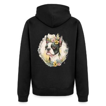 Cute Boston Terrier Flower Crown Pet Dog Breed Flo - Unisex Premium Bio Zip Hoodie - Schwarz - Hinten - Nico (187cm)