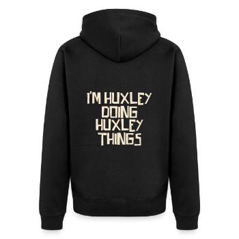 I'm Huxley doing Huxley things - Unisex Premium Bio Zip Hoodie - Schwarz - Hinten - Nico (187cm)