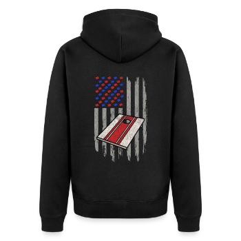 Maisloch patriotisch - Unisex Premium Bio Zip Hoodie - Schwarz - Hinten - Nico (187cm)