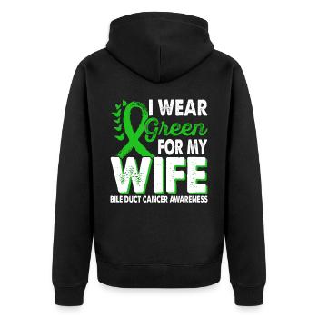 Wear green for wife bile duct cancer - Unisex Premium Organic Zip Hoodie - black - Back - Nico (187cm)