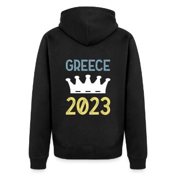 Greece 2023 Krona - Unisex Premium Organic Zip Hoodie - black - Back - Nico (187cm)