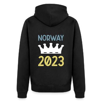 Norway 2023 Krone - Unisex Premium Bio Zip Hoodie - Schwarz - Hinten - Nico (187cm)