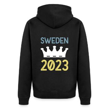 Sweden 2023 Krona - Unisex Premium Organic Zip Hoodie - black - Back - Nico (187cm)