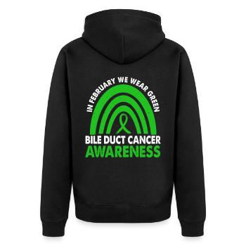 In February we carry the Green Gall Duct Cancer - Unisex Premium Organic Zip Hoodie - black - Back - Nico (187cm)