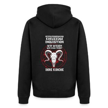 Kreuzzüge Inquisition Kirche wissen wie man feiert - Unisex Premium Bio Zip Hoodie - Schwarz - Hinten - Nico (187cm)
