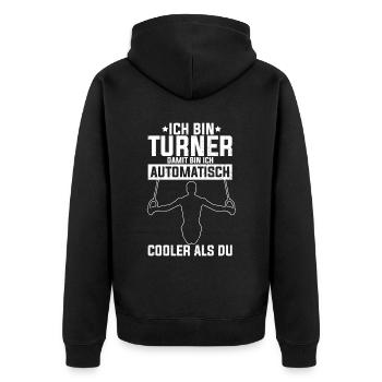 Turnen Gymnsatik Turntrainer Sportverein Sport Tur - Unisex Premium Bio Zip Hoodie - Schwarz - Hinten - Nico (187cm)