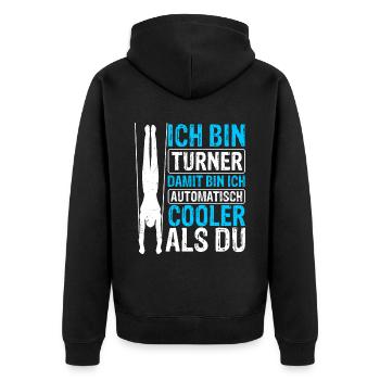 Turnen Gymnsatik Turntrainer Sportverein Sport Tur - Unisex Premium Bio Zip Hoodie - Schwarz - Hinten - Nico (187cm)